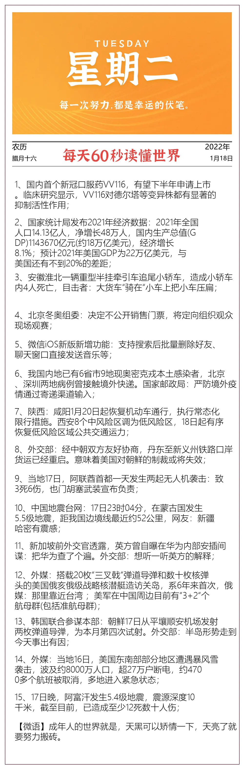 每日60秒读懂世界,每日早报,第1张